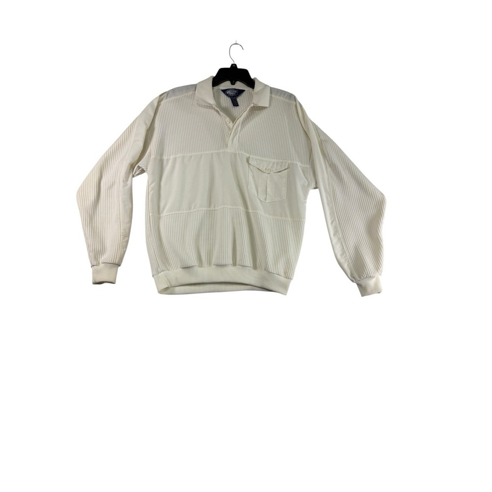 Vintage Knights Bridge Knit Polo Shirt Men's Large Cream Textured Short Sleeve
